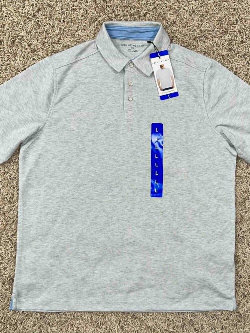 Age of Wisdom Men's Soft Polo Shirt Light Gray, Size Large (New)